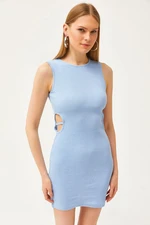 Olalook Women's Baby Blue Side Cut Out Detail Lycra Mini Dress