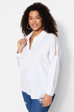 Trendyol Curve White Oversize Woven Shirt with Shoulder Stripe Detail