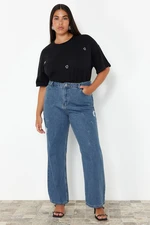 Trendyol Curve Blue High Waist Wide Leg Denim Trousers