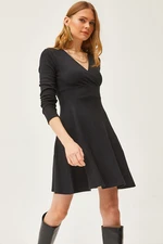 Olalook Women's Black Double Breasted Collar Raised Mini Dress