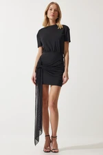 Happiness İstanbul Women's Black Tulle Detailed Mini Dress