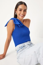 Happiness İstanbul Women's Blue Bow One Shoulder Knitwear Blouse