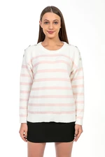 Bianco Lucci Women's Stone Embroidered Striped Knitwear Sweater