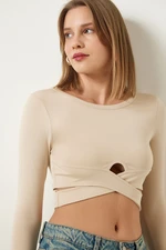 Happiness İstanbul Women's Cream Cut Out Detailed Crop Blouse