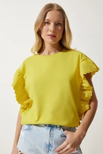 Happiness İstanbul Women's Yellow Scalloped Knitted Blouse