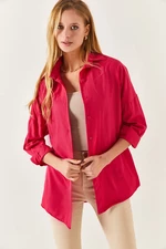 armonika Women's Fuchsia Oversize Long Basic Shirt