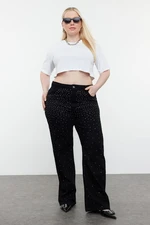 Trendyol Curve Black Stone Detailed High Waist Wide Leg Jeans