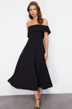 Trendyol Black Collar Detailed A-Line Woven Elegant Evening Dress