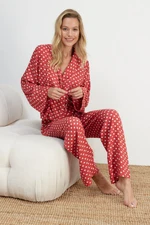 Trendyol Pale Pink Heart Pattern Tie Detailed Viscose Woven Pajamas Set