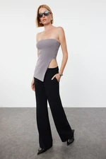 Trendyol Anthracite Strapless Slit Detail Premium Yarn/Special Yarn Blouse