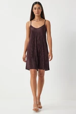 Happiness İstanbul Women's Plum Strap Pleated Summer Mini Knitted Dress