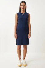 Happiness İstanbul Women's Navy Blue Sleeveless Daily Combed Cotton Dress