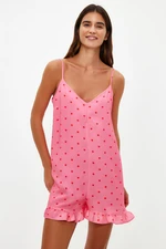 Trendyol Pink Polka Dot Frilly Rope Strap Viscose Woven Jumpsuit