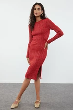 Trendyol Burgundy Midi Glittery Knitwear Dress