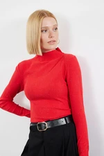 Trendyol Red Premium Yarn/Special Yarn Stand Collar Knitwear Sweater