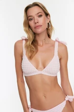 Trendyol Pink Plaid Textured Bikini Top