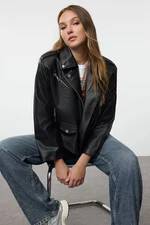 Trendyol Black Regular Fit Faux Leather Biker Jacket Coat