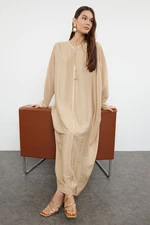 Trendyol Shiny Piping Detailed Woven Kaftan Dress with Beige Accessories