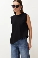 Trendyol Black More Sustainable 100% Cotton Asymmetrical Crew Neck Knitted T-Shirt