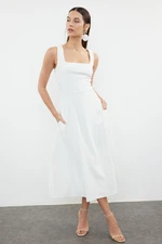 Trendyol Ecru Plain Midi Woven Dress