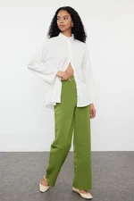 Trendyol Khaki Linen Look Straight Cut Woven Trousers