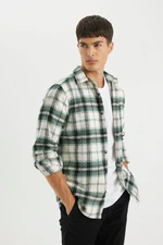 DEFACTO Men's Green Regular Fit Regular Cut Button-down Plaid Lumberjack Flannel Long Sleeve Shirt