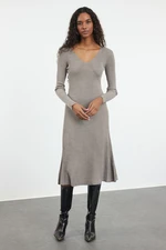 Trendyol Beige Midi Knitwear Dress with Frilled Hem