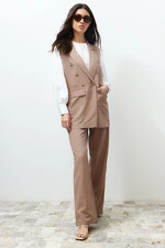 Trendyol Mink Striped Fabric Vest Trousers Woven Bottom Top Suit