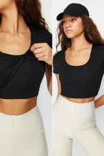 Trendyol Black 2-Layer Crop Knitted Sports Top/Blouse with Pad Inside Sports Bra