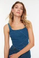 Trendyol Blue Stitching Detailed Strappy Denim Blouse