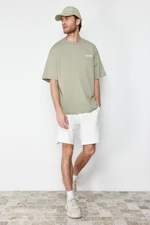 Trendyol Mint Oversize / Wide Cut Text Printed Short Sleeve 100% Cotton T-Shirt