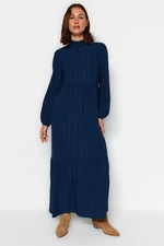 Trendyol Navy Blue High Neck Crinkle Wide Fit Woven Dress