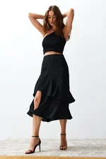 Trendyol Black Flounce Slit Detailed Midi Length Woven Skirt