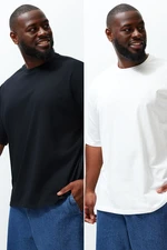 Trendyol Large Size Black-Ecru Oversize 2-Pack 100% T-Shirt