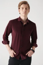 Avva Men's Burgundy Velvet Buttoned Collar Cotton Regular Fit Shirt