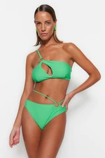 Trendyol High Waist normál lábú bikini alsó zöld kiegészítőkkel