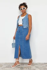 Trendyol Curve Blue Front Slit Detailed Midi Denim Skirt