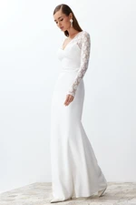 Trendyol Bridal White Fitted Woven Lace Wedding/Nupture Long Evening Evening Dress