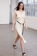 Trendyol Ecru Fitted Maxi Backless Knitwear Look 100% Cotton Beach Dress