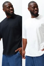 Trendyol Large Size Black-Ecru Oversize Pack of 2 Basic 100% Cotton Comfortable T-Shirt