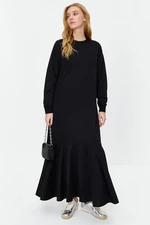 Trendyol Black Crew Neck Flounce Knitted Dress