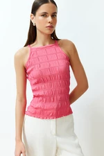 Trendyol Fuchsia Textured Plain Slim Halter Neck Strap Knitted Blouse