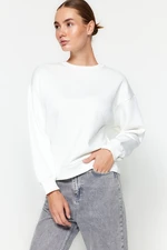 Trendyol Ecru Thick Inside Fleece Regular/Normal Pattern Crew Neck Basic Knitted Sweatshirt