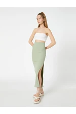 Koton Midi Skirt Slit Ribbed Viscose Blend Normal Waist