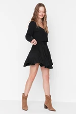 Trendyol Black Skirt Ruffle Regular Waist Wrap/Textured Mini Knitted Skirt