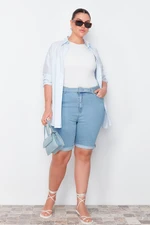 Trendyol Curve Light Blue Belted Stretchy Skinny Denim Shorts