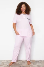 Trendyol Curve Pink Button Detailed Camisole Knitted Pajamas Set