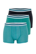 Trendyol 3-Piece Green-Navy Blue Striped-Plain Mix Cotton Boxers