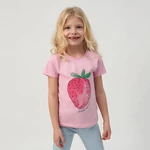 Tričko s krátkým rukávem s jahodou -růžové - 92 PINK