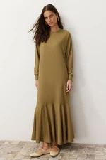 Trendyol Khaki Crew Neck Flounce Knitted Dress